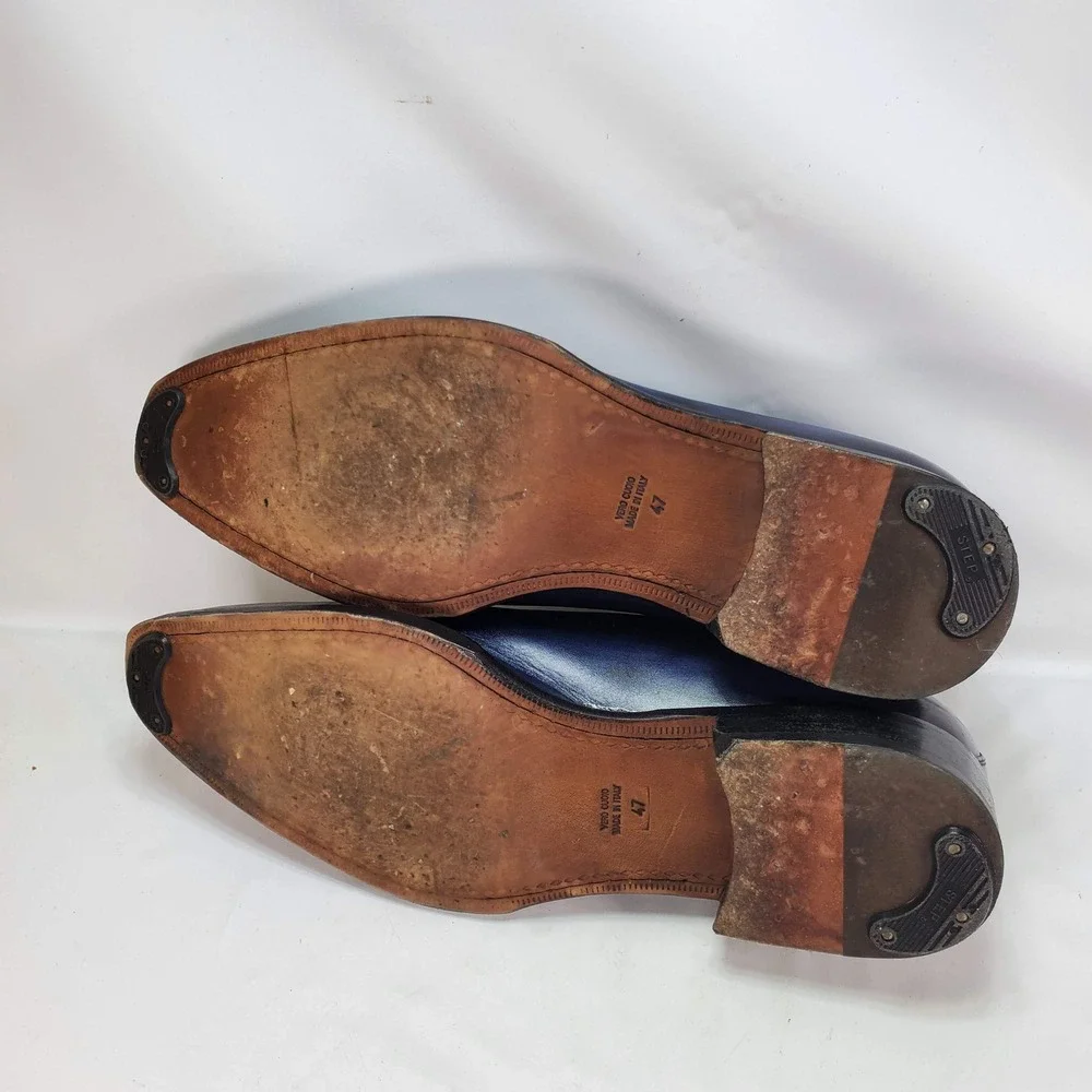 Calzoleria Toscana 975 Oxford Mens 47 Blue Hand Crafted Patina Leather Italy